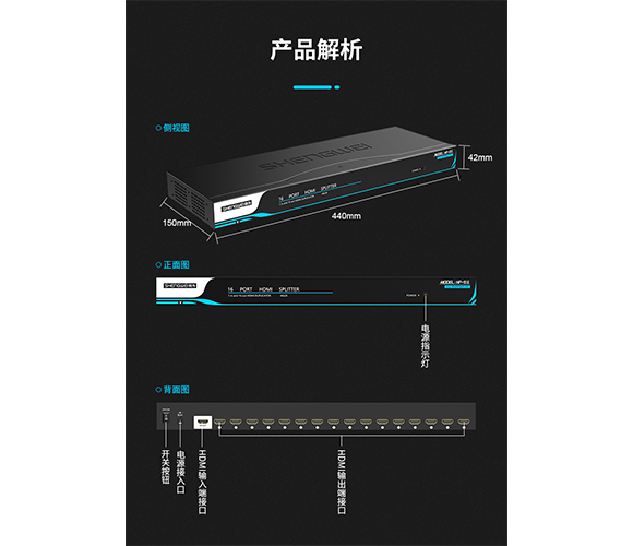 胜为16口HDMI分配器HP-916产品展示