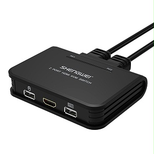 HDMI KVM二进一出切换器 线机一体