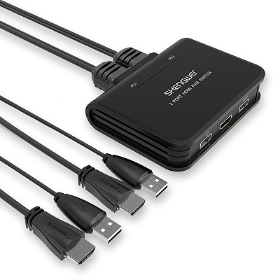 HDMI KVM二进一出切换器 线机一体