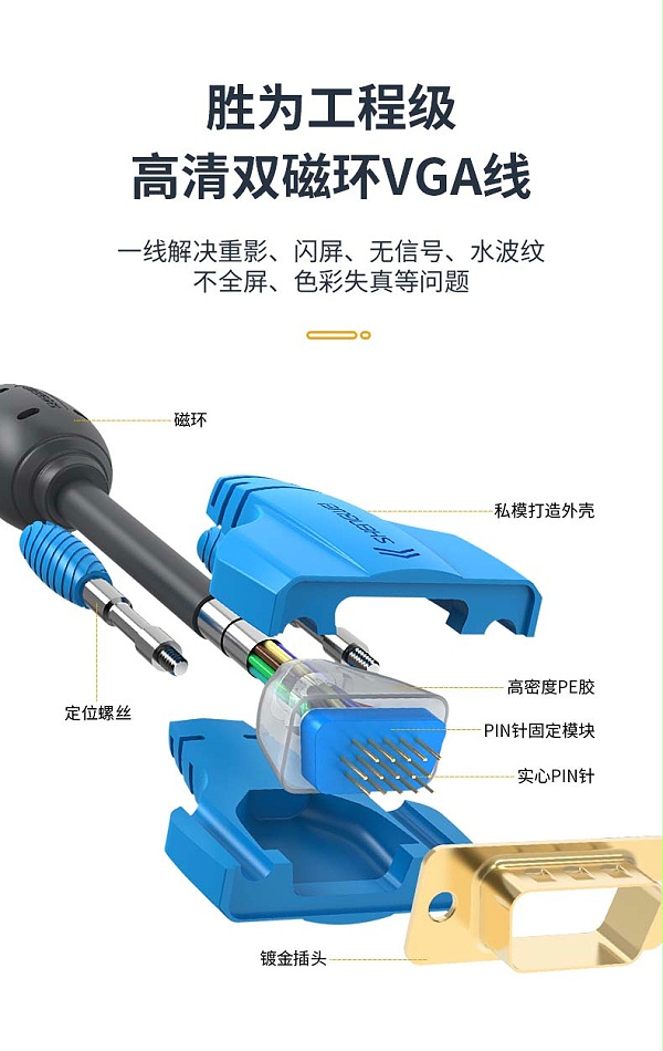 胜为VGA高清线 3+9阻燃双磁环VC-6018---04
